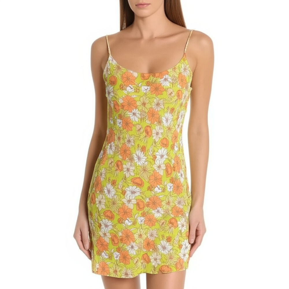 RVCA Macarthur Limeade Retro Floral Relaxed Fit Slip Dress Womens XS